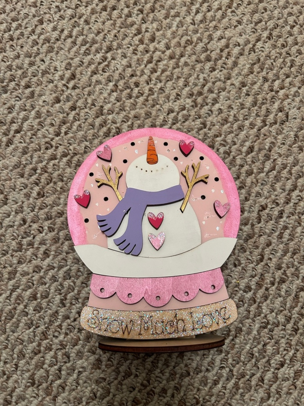 Festive Pink Snowman Snow Globe Decoration - Brand Unknown